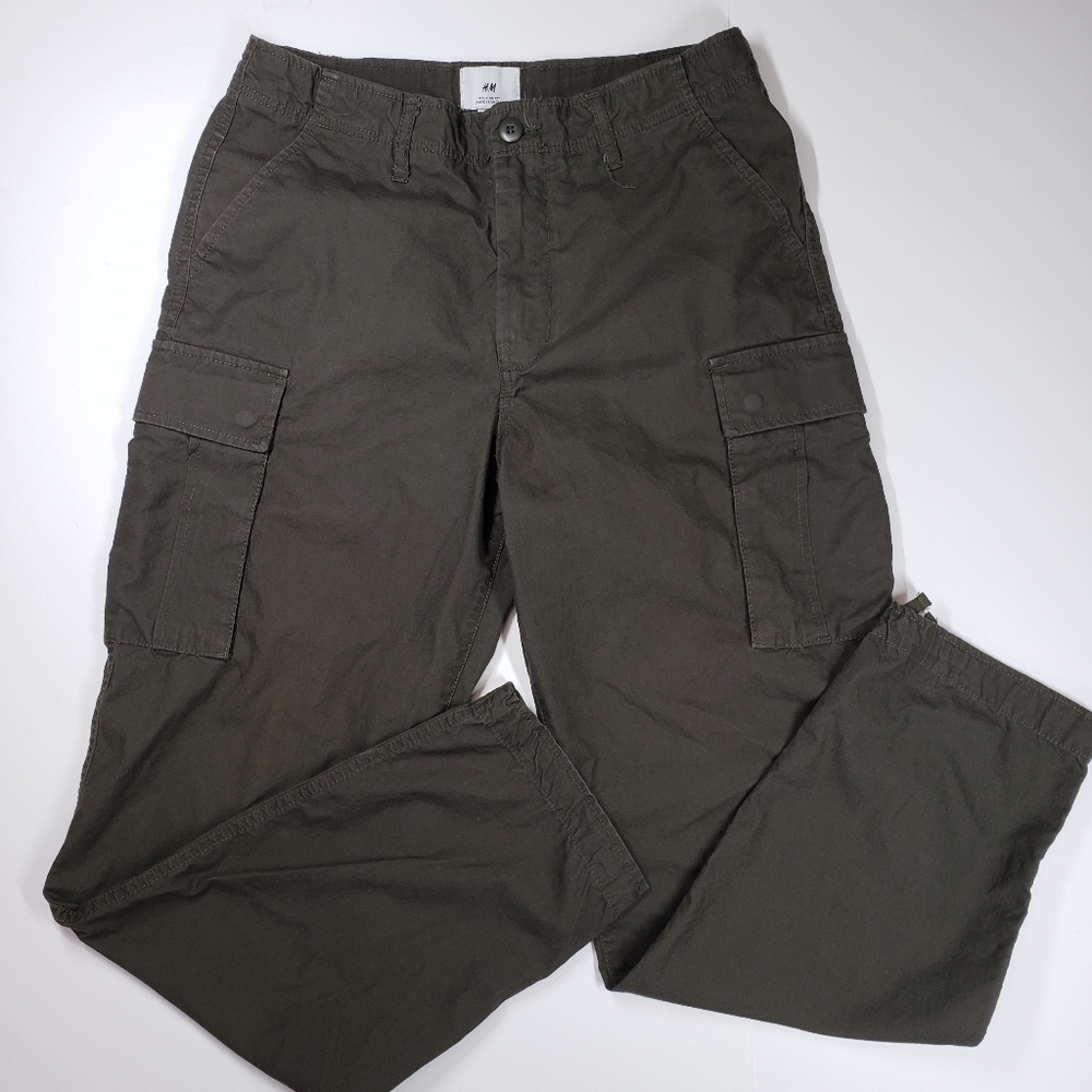 H&M Olive Cargo Pants Drawstring Waist Size 29